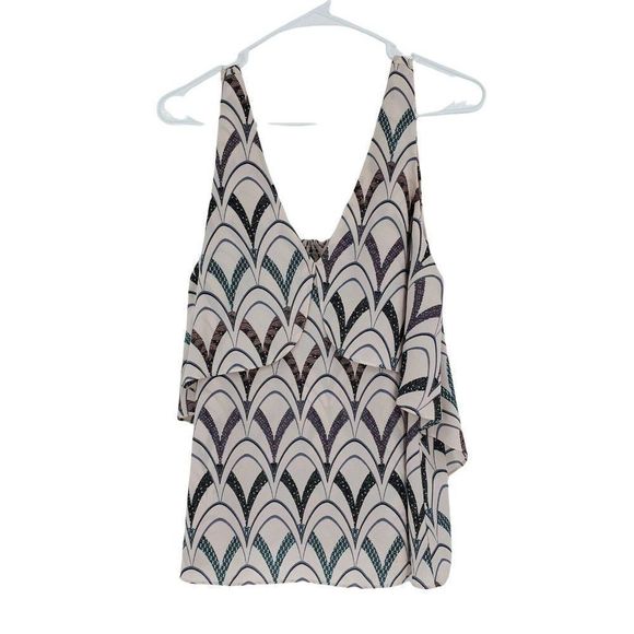 Chelsea28 Tank Top Tiered Flounce Cutout Back Cami Blouse 9986 M Geo Print - Picture 1 of 6